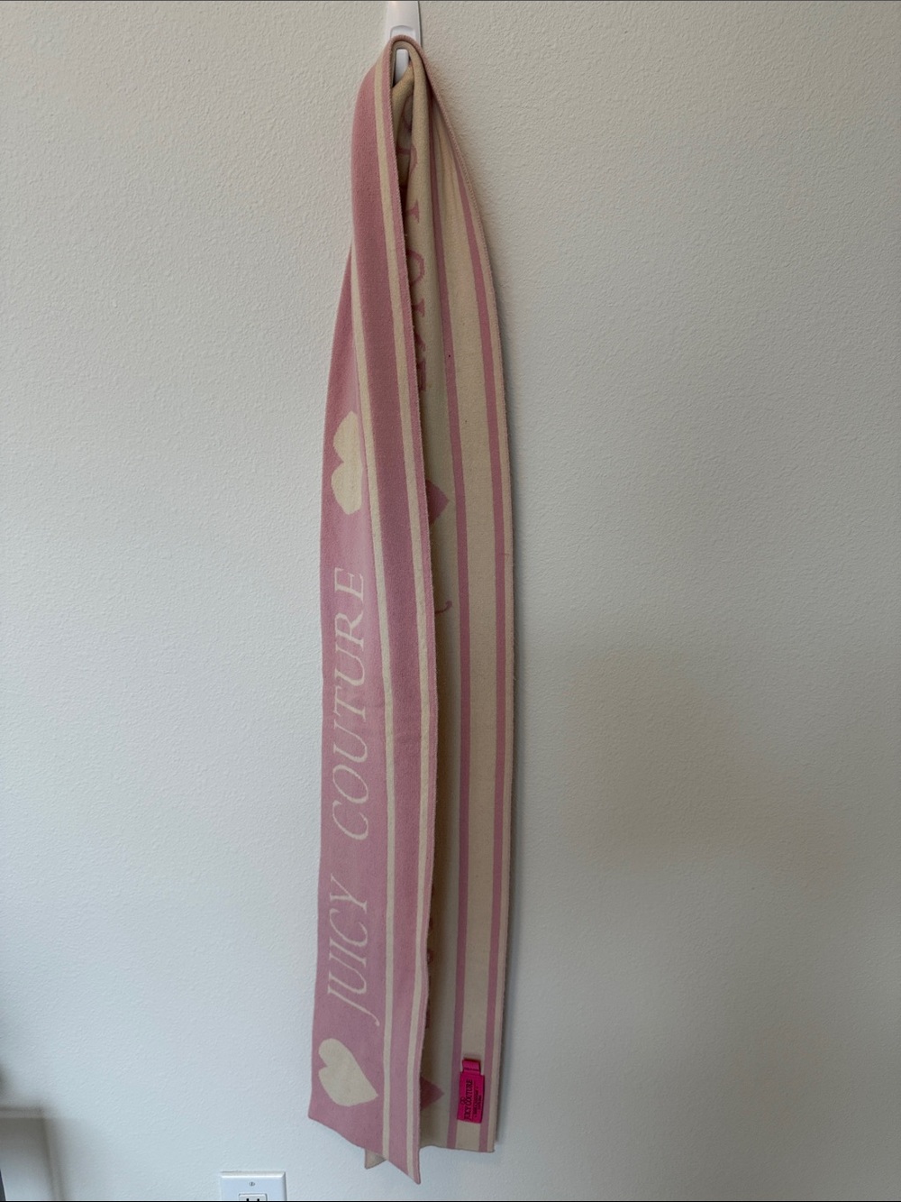 Juicy Couture Pink & Cream Logo Knit Scarf